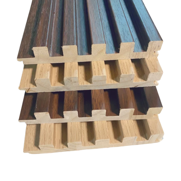 Dekorasi Dinding Bilah Panel Kayu Solid Dinding Desain Bergalur Interior